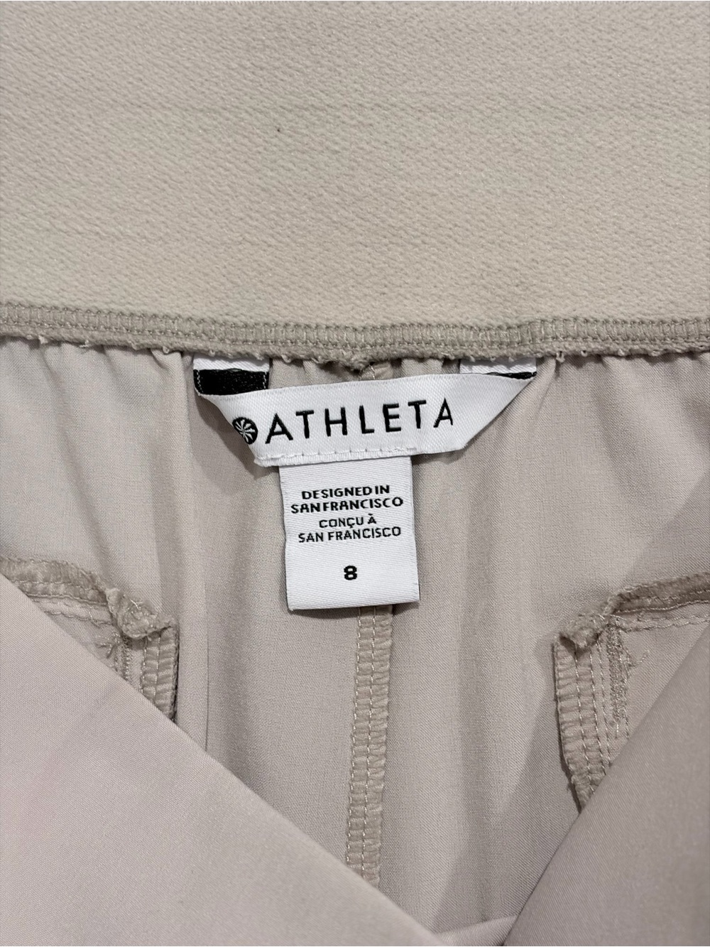 Athleta Beige Stretch Ankle Pants 8 Zip Hem Quiet Luxury Gorpcore Sporty Chic - Picture 2 of 14